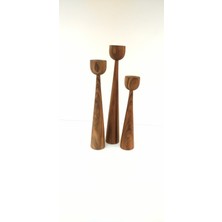 Iroko Home 3 Lü Mumluk-Şamdan Ahşap Set Özel Ceviz Ağacı
