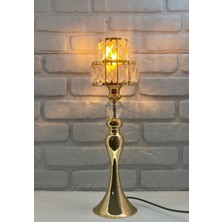 Lake Gold Kaplama Şahmeran Metal Yüksek Ayaklı Kristal Taşlı Kristal Kademeli Şapkalı Abajur Lamba