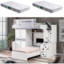 Setay Çizgi Ranza Karyola 2 Kapaklı Dolap + 2 Adet Comfort Yatak