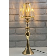 Lake Gold Kaplama Şahmeran Metal Yüksek Ayaklı Kristal Taşlı Kristal Konik Şapkalı Abajur Lamba