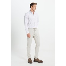ALTINYILDIZ CLASSICS Erkek Bej Slim Fit Dar Kesim Beli Bağlamalı Desenli Esnek Pantolon