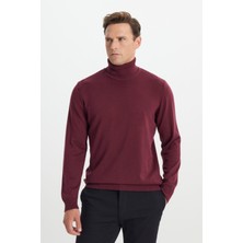 Altınyıldız Classics Erkek Bordo Standart Fit Normal Kesim Tam Balıkçı Yaka Pamuklu Triko Kazak