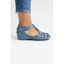Venüs Kadın Comfort Deri Sandalet Mavi 18791382