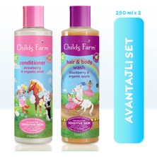 Childs Farm 2'li Böğürtlen Özlü Çocuk Şampuan ve Çilek Özlü Saç Kremi (250ML 2 Adet)