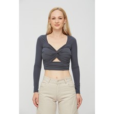 Lycra Soft Touch Kumaş Önü Düğümlü Estewoman Body Bluz