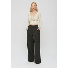 Lycra Soft Touch Kumaş Önü Düğümlü Estewoman Body Bluz