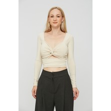 Lycra Soft Touch Kumaş Önü Düğümlü Estewoman Body Bluz