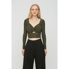 Lycra Soft Touch Kumaş Önü Düğümlü Estewoman Body Bluz