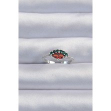 Ezo Concept Pirinç Gümüş Renk Renkli Zirkon Taşlı Ayarlanabilir Yüzük