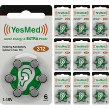 Yesmed Extra Power 312 Numara Işitme Cihazı Pili (10 Paket x 6 Adet = 60 Adet Pil)