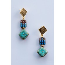 Lila Rosa Etnik Otantik Doğal Taşlı Küpe