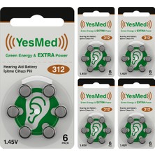 Yesmed Extra Power 312 Numara Işitme Cihazı Pili (5 Paket x 6 Adet = 30 Adet Pil)