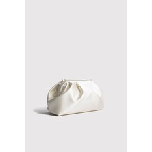 Krem Kadın Saten Clutch Abiye Çanta