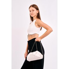 Krem Kadın Saten Clutch Abiye Çanta