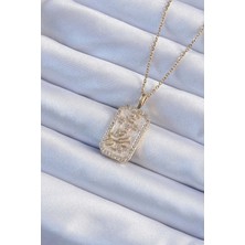 Skygo 316L Çelik Zincir Altın Renk Zirkon Taşlı Çerçeveli Tarot Kolye - TJ-BKO9243