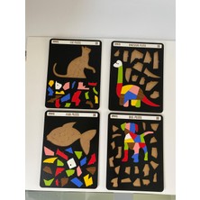 Dinozor, Kedi, Köpek ve Balık Sevimli Hayvanlar Puzzle Tablo Çocuklara Özel 4'lü Set