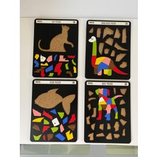 Dinozor, Kedi, Köpek ve Balık Sevimli Hayvanlar Puzzle Tablo Çocuklara Özel 4'lü Set