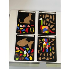 Dinozor, Kedi, Köpek ve Balık Sevimli Hayvanlar Puzzle Tablo Çocuklara Özel 4'lü Set