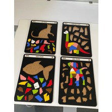 Dinozor, Kedi, Köpek ve Balık Sevimli Hayvanlar Puzzle Tablo Çocuklara Özel 4'lü Set
