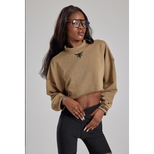 Alejandro Sütlü Kahve Crop Sweatshirt