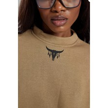 Alejandro Sütlü Kahve Crop Sweatshirt