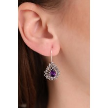 925 Ayar Gümüş Oniks Taşlı Damla Model Oksitli Telkari Kadın Küpe