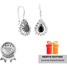 925 Ayar Gümüş Oniks Taşlı Damla Model Oksitli Telkari Kadın Küpe