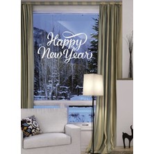 Narnuga Happy new year temalı vitrin cam sticker beyaz model 3 90 x 50  cm