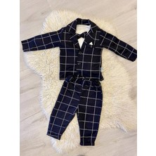 Linoş Kids Erkek Bebek Pamuklu Takım Elbise Papyon - Pantolon - Ceket - Gömlek Düğün-Nişan Takım Elbisesi