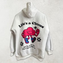 Life's A Circus Beyaz Kapüşonlu Sweatshirt Kalın Kumaş