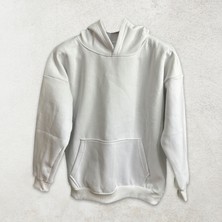 Has Given Up Beyaz Kapüşonlu Sweatshirt Kalın Kumaş