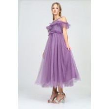 Pantulux Genç Kız Güpür Desenli Astarlı Lila Abiye Elbise Düğün&özel Gün KIYAFETI-ABY-2017