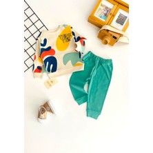 Neşeli Bebekler Think Yes Baskılı Desen Iki Iplik Penye Kumaş Takım Renkli Yeşil