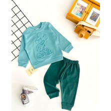 Neşeli Bebekler Mickey Kabartma Desen Iki Iplik Penye Kumaş Takım Yeşil