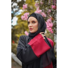 Harika Wear Siyah Bordo Renklerinden Ferace Abaya Takımı (Abaya - Elbise - Şal)