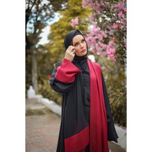 Harika Wear Siyah Bordo Renklerinden Ferace Abaya Takımı (Abaya - Elbise - Şal)