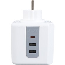 3 Soketli 2xusb 1xtype-C Akım Korumalı Priz, 10 A, 2500 W, Duvar Tipi