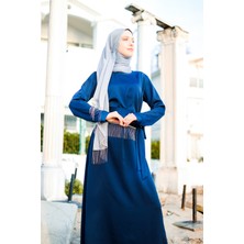 Harika Wear Saten Mavi Kemerli Elbise