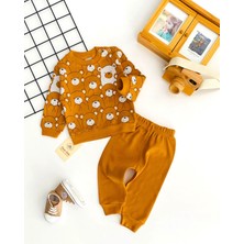 Neşeli Bebekler Sevimli Ayıcıklar Baskılı Desen Iki Iplik Penye Kumaş Takım Turuncu