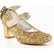 Çok Hafif Çok Rahat Taşlı Kelebek Detaylı Kız Çocuk Topuklu Ayakkabı