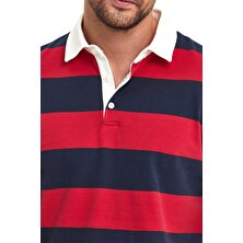 Adams Oxford Model Çizgili Polo Yaka Erkek Uzun Kol Sweatshirt