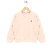 Bisiklet Yaka Uzun Kol Kalp Nakıslı Somon Renk Kız Çocuk Sweatshirt