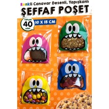 Karışık Canavar Desenli Bantlı Şeffaf Poşet, 10X15 cm 40 ADET-T1063