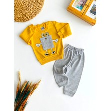 Neşeli Bebekler Baskılı Önden Cepli Penye Takım Sarı