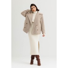 Çizgili Oversize Ceket Mont - Bej