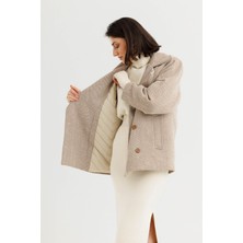 Çizgili Oversize Ceket Mont - Bej