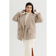 Çizgili Oversize Ceket Mont - Bej
