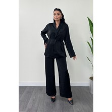 Krep Saten Kumaş Ceket Takım - Siyah