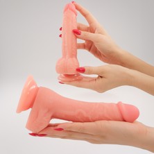 19 cm Et Dokusunda Gerçekçi Dokulu Damarlı ve Vantuzlu Kaliteli Plastik Realistik Dildo Suni Yapay Penis Modeli