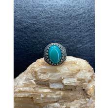 Asteria Jewelry 925 Ayar Gümüş Erkek Yüzüğü - Zarif Yeşil Akik Taşı Süslemeli